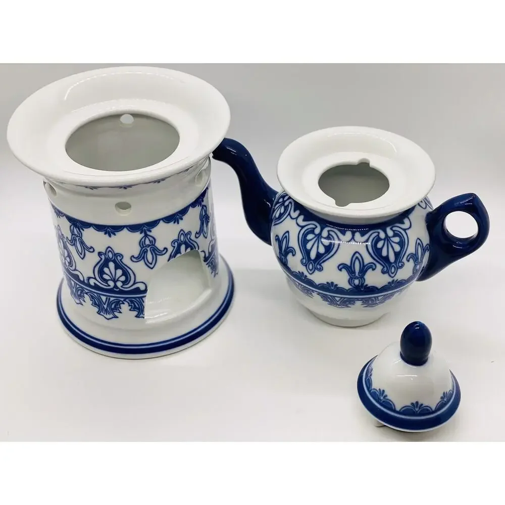 Bombay Blue/White Porcelain Single Serve Teapot With Warmer